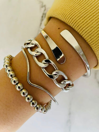 Silver Adjustable Bracelet Set