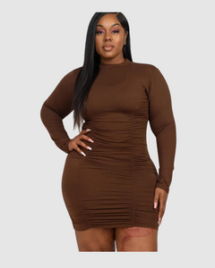 Ready And Ruched Bodycon Midi Dress - Chocolate