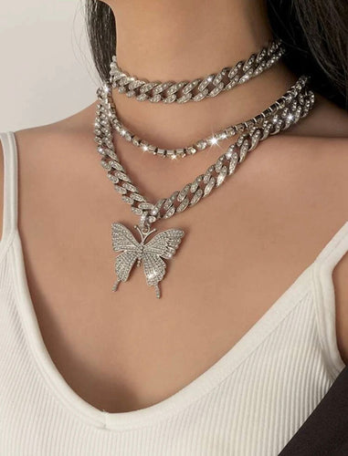 Butterfly Layered Necklace - Silver
