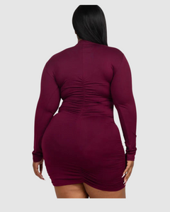 Ready And Ruched Bodycon Midi Dress - Plum